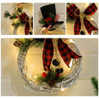 Snowman Wreath | Battery-Operated LED & Artificial Greenery | 40 x 21 cm