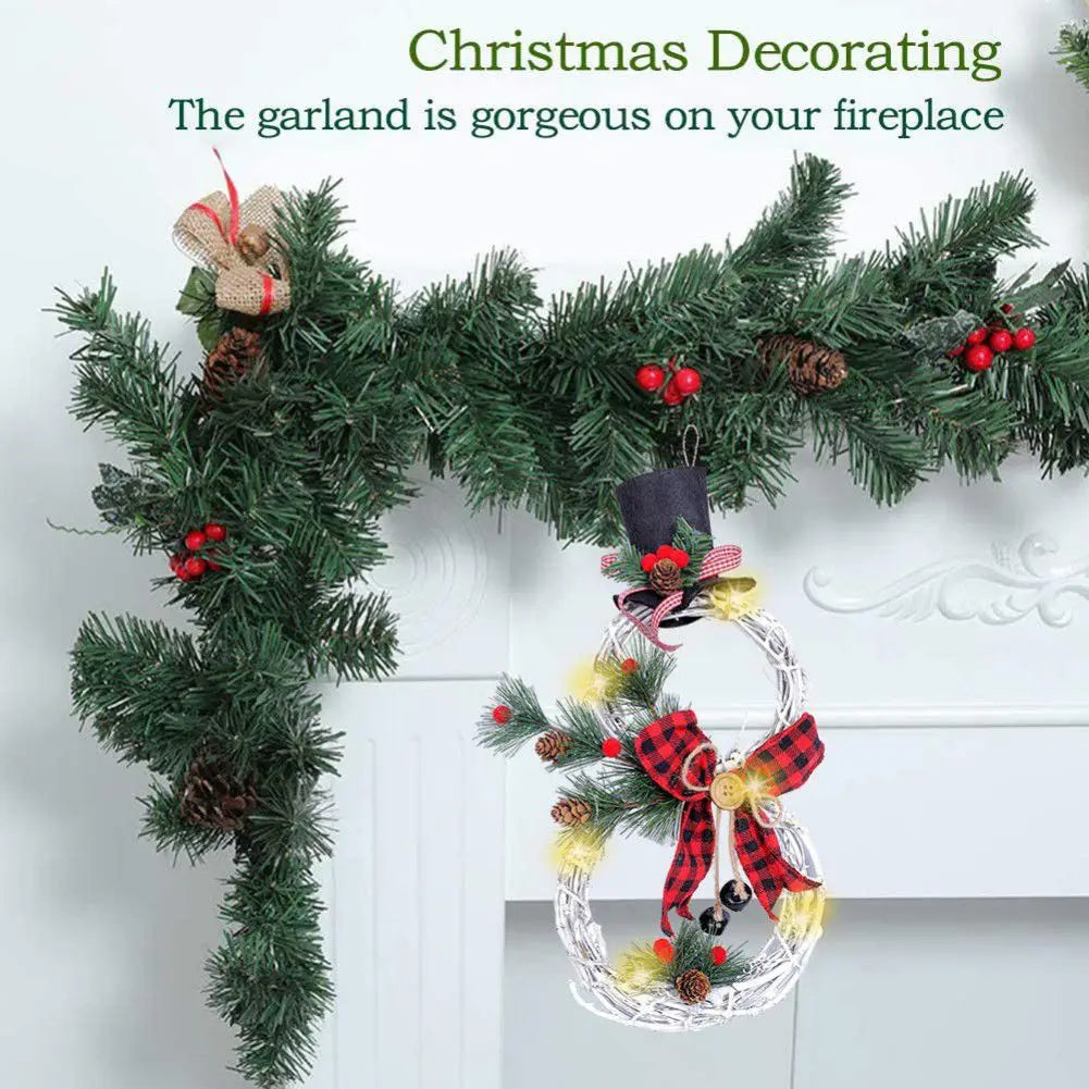 Snowman Wreath | Battery-Operated LED & Artificial Greenery | 40 x 21 cm