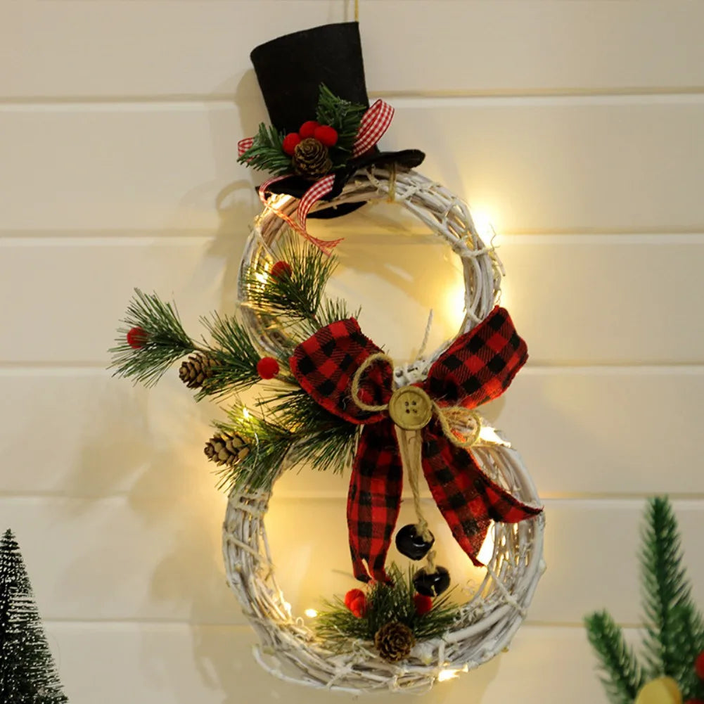 Snowman Wreath | Battery-Operated LED & Artificial Greenery | 40 x 21 cm
