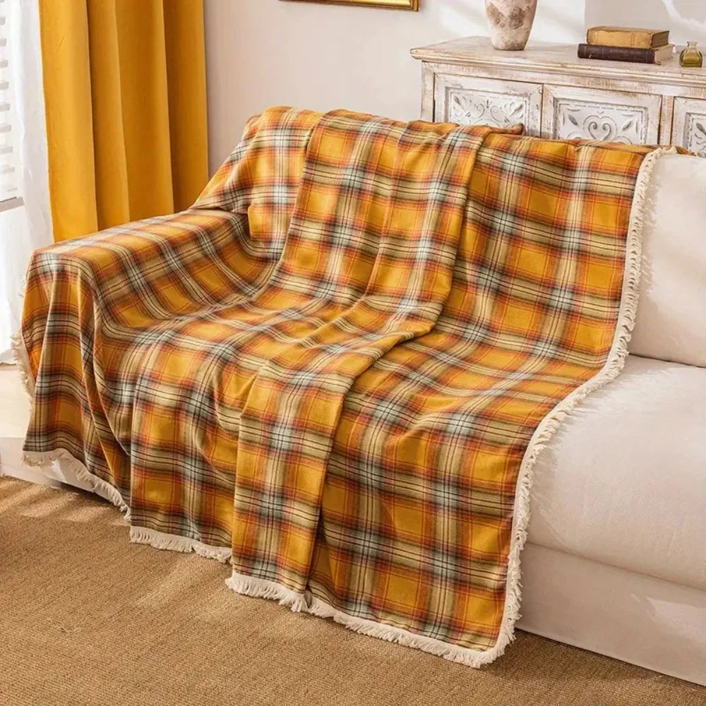 Sofa Cover | Non-Slip Microfiber & Machine-Washable | Chestnut Plaid