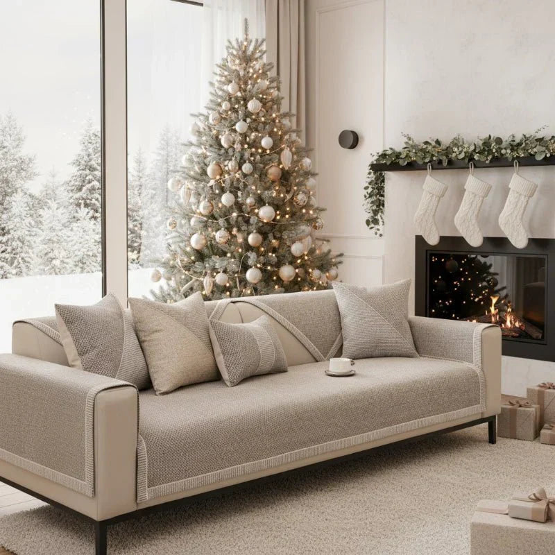 Sofa Cover | Quilted Cotton-Linen & Non-Slip Backing