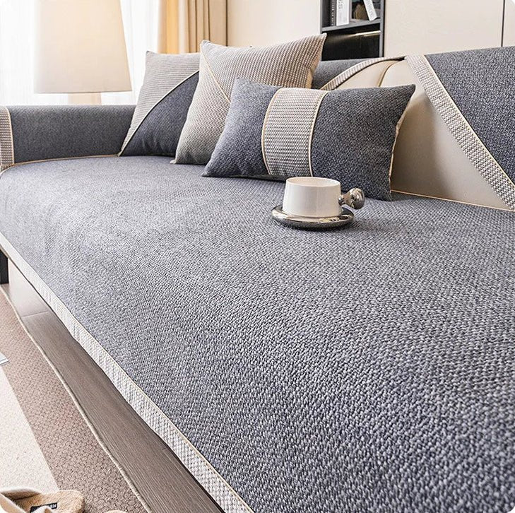 Sofa Cover | Quilted Cotton-Linen & Non-Slip Backing
