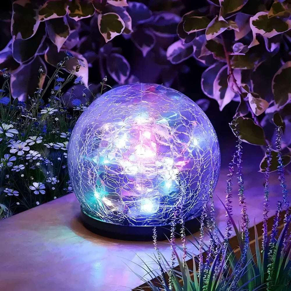 Solar Garden Light | Crackle Glass & Waterproof | 10 cm Diameter