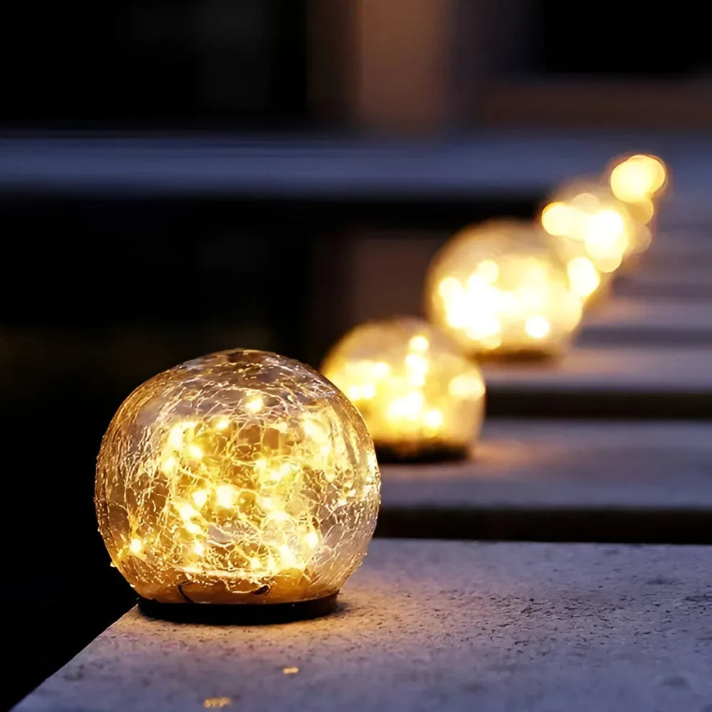 Solar Garden Light | Crackle Glass & Waterproof | 10 cm Diameter