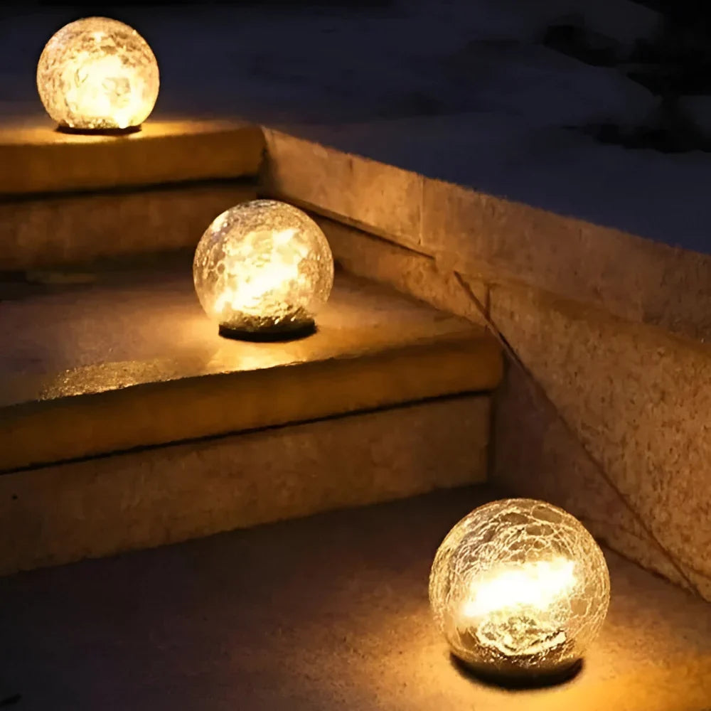 Solar Garden Light | Crackle Glass & Waterproof | 10 cm Diameter