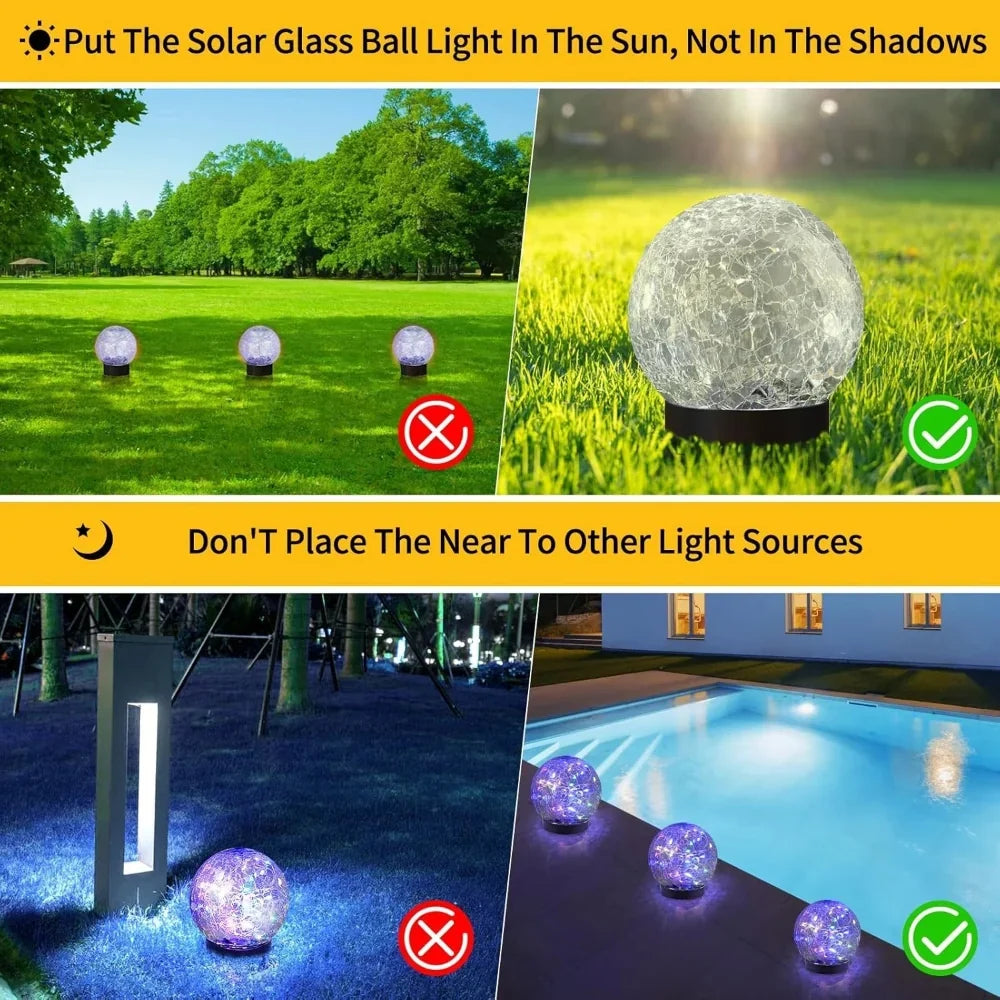 Solar Garden Light | Crackle Glass & Waterproof | 10 cm Diameter