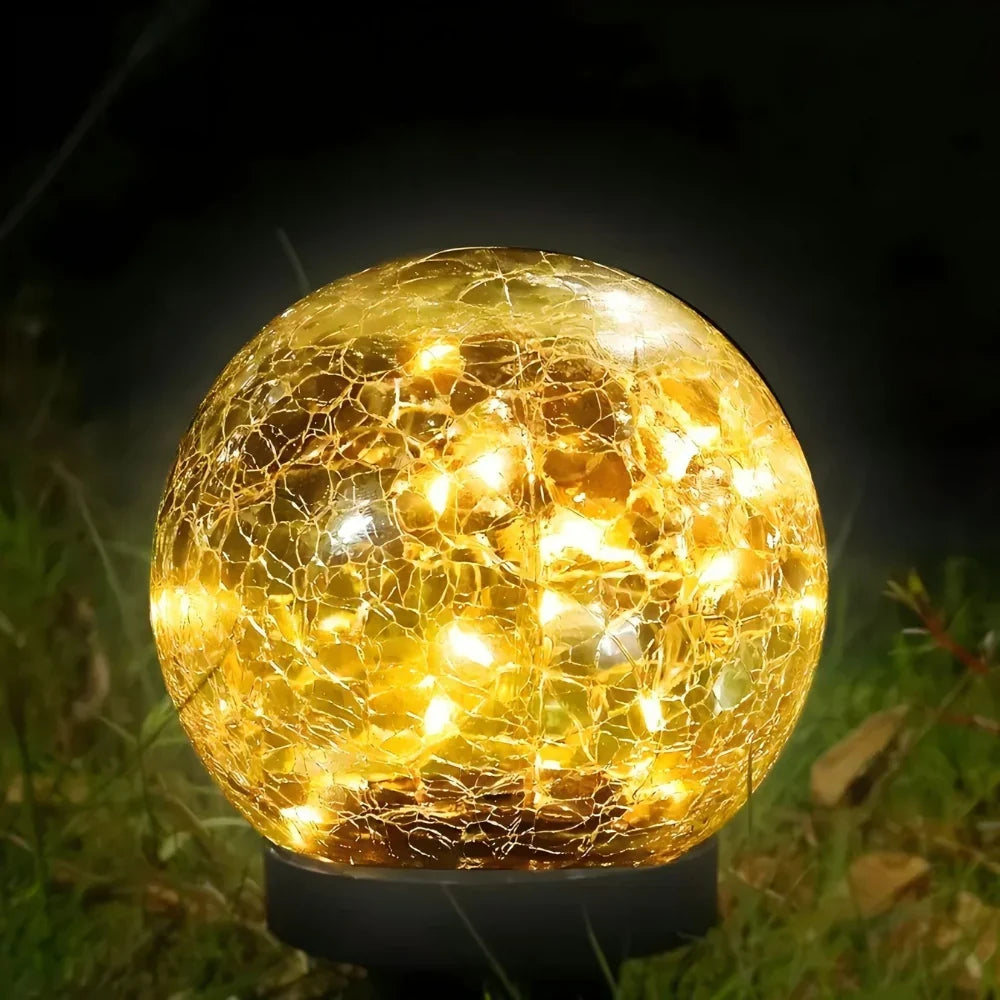 Solar Garden Light | Crackle Glass & Waterproof | 10 cm Diameter