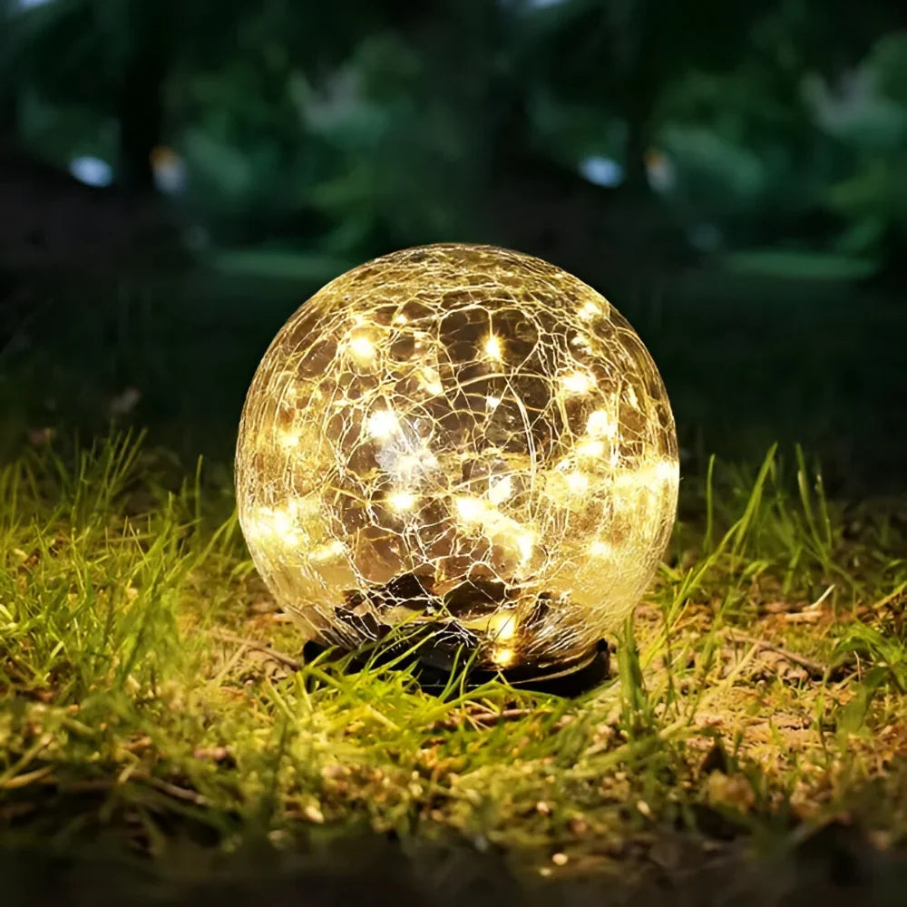 Solar Garden Light | Crackle Glass & Waterproof | 10 cm Diameter