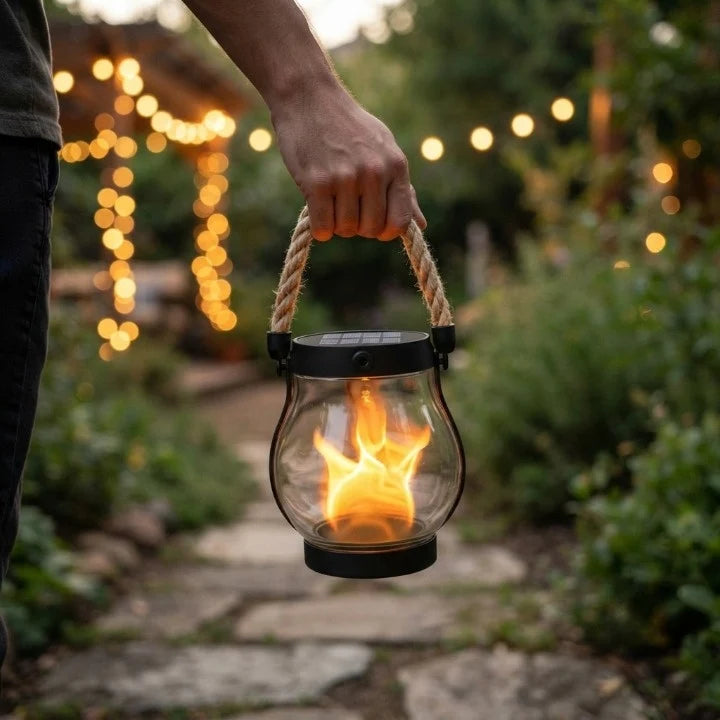 Solar Lantern | Realistic Flicker & USB-C Rechargeable | Weather-Resistant