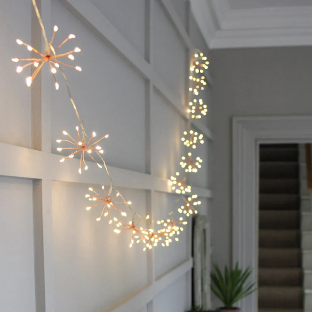 String Lights | Copper Wire Starburst & Warm White LEDs | Battery Or Mains