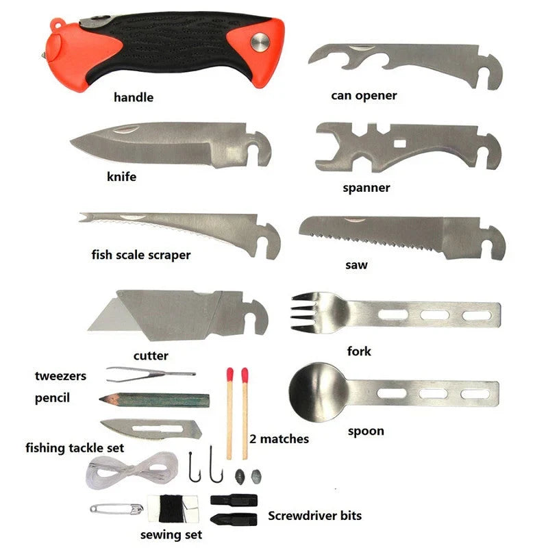Survival Kit | Compact & Durable Multitool | Includes Knife, Saw & Fishing Kit