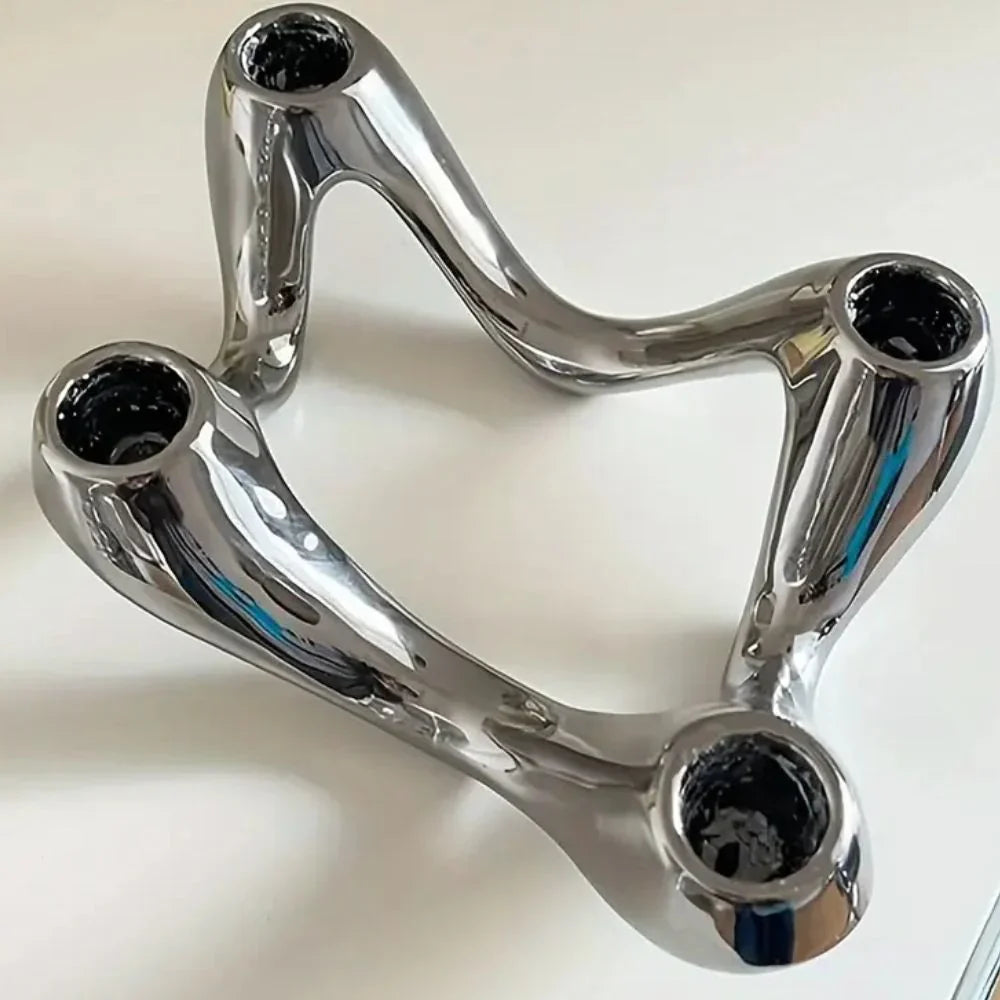 Table Candle Holder | Sculptural Wave Ceramic | Holds 4 Taper Candles