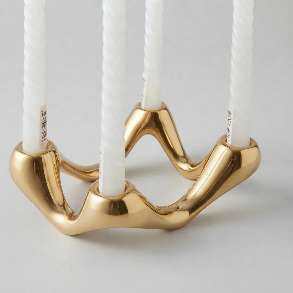 Table Candle Holder | Sculptural Wave Ceramic | Holds 4 Taper Candles