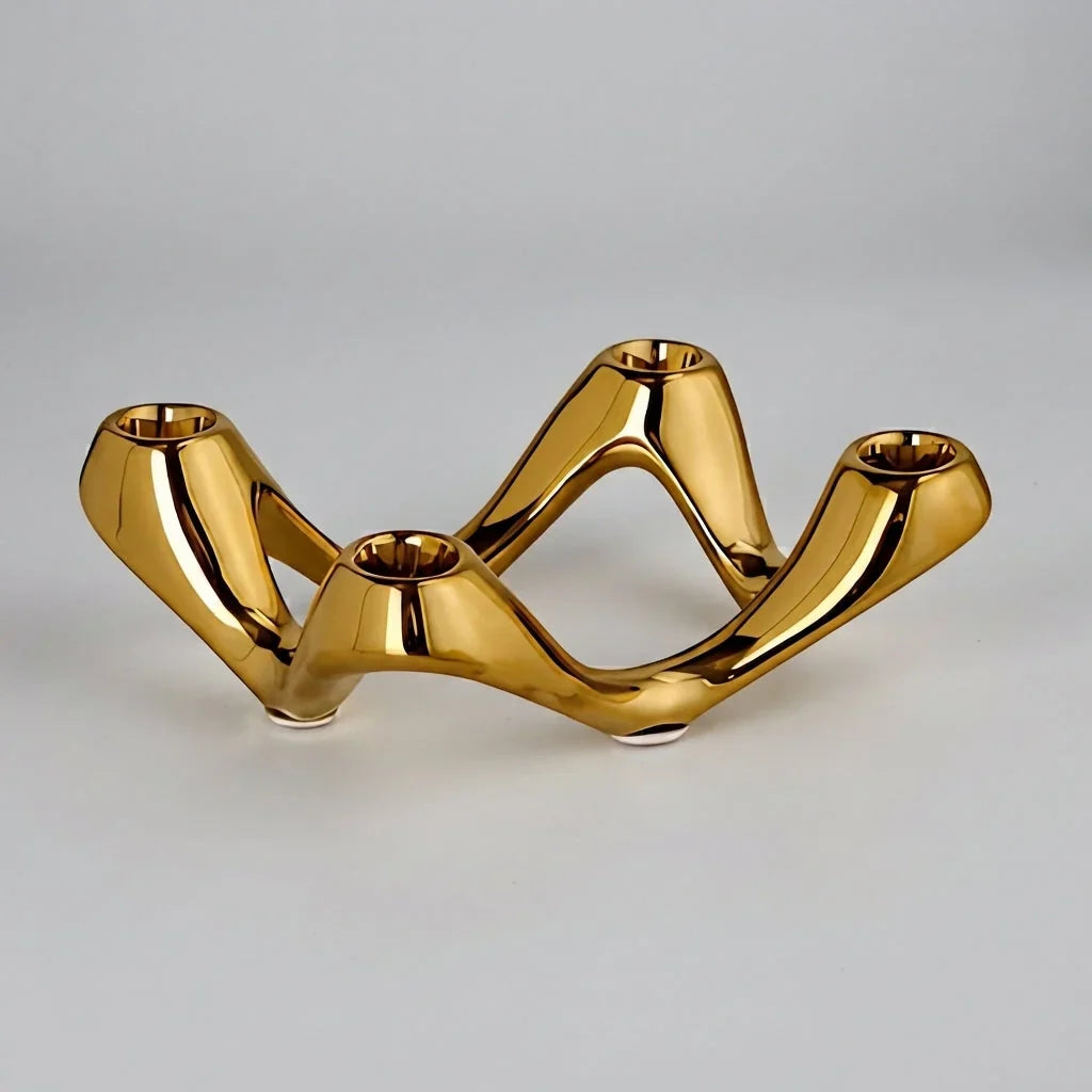 Table Candle Holder | Sculptural Wave Ceramic | Holds 4 Taper Candles