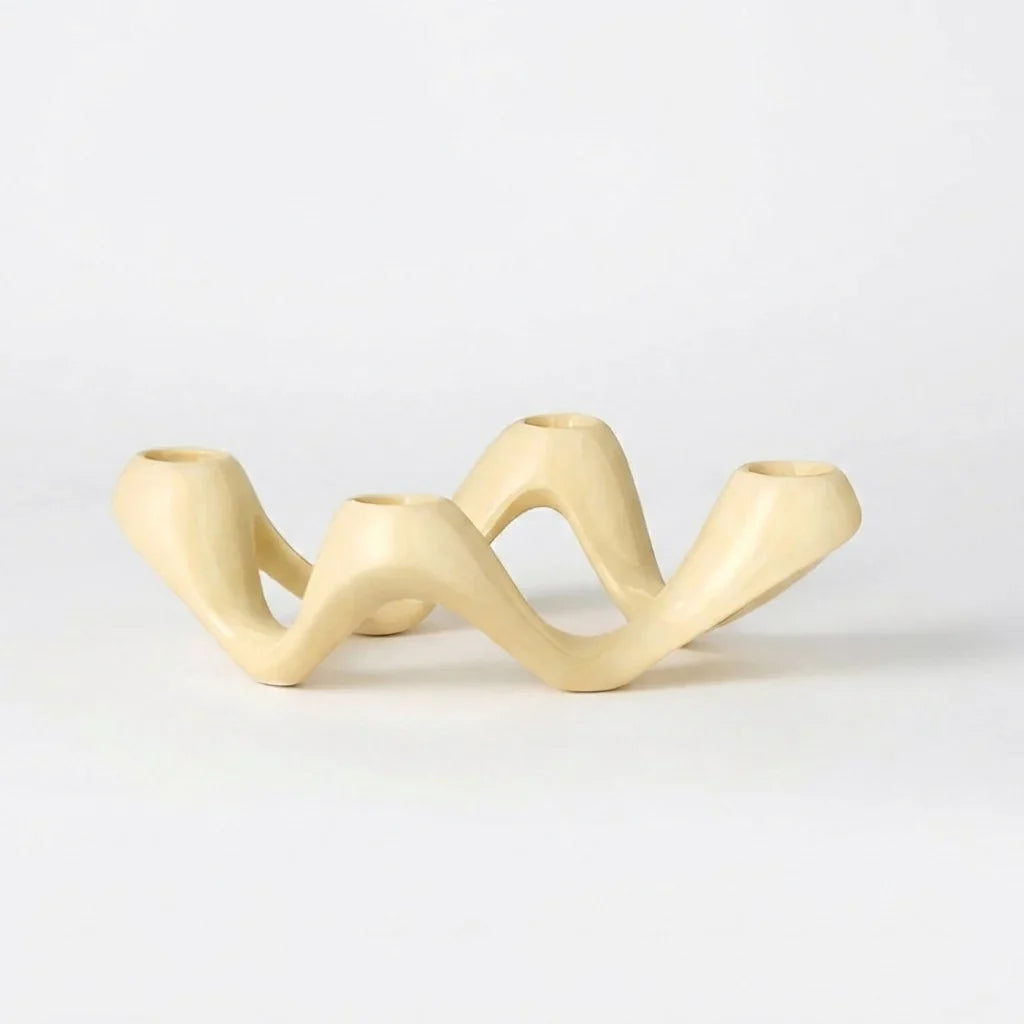 Table Candle Holder | Sculptural Wave Ceramic | Holds 4 Taper Candles