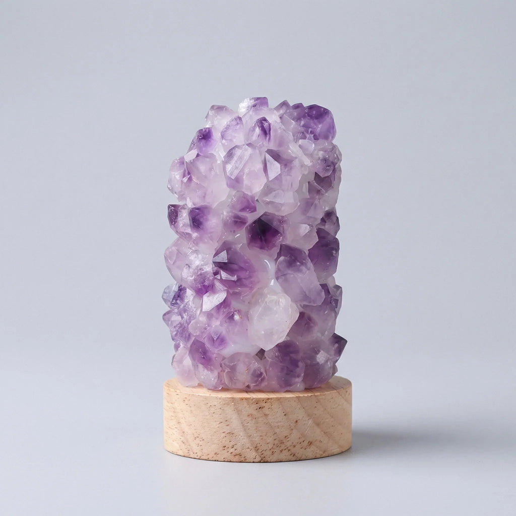 Table Lamp | Amethyst Crystal & Wooden Base | 6 x 11 cm