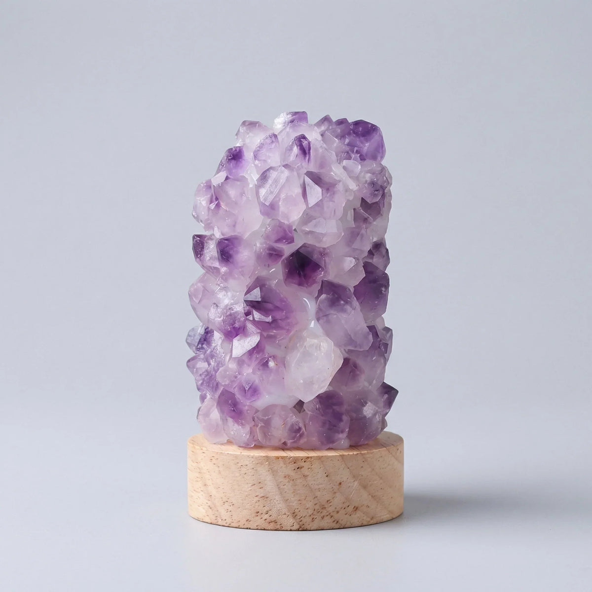 Table Lamp | Amethyst Crystal & Wooden Base | 6 x 11 cm