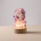 Table Lamp | Amethyst Crystal & Wooden Base | 6 x 11 cm