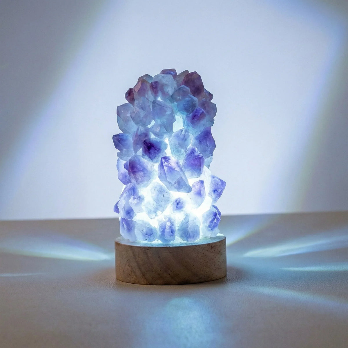 Table Lamp | Amethyst Crystal & Wooden Base | 6 x 11 cm