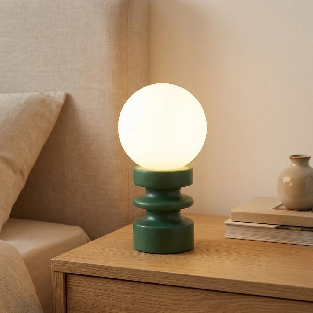 Table Lamp | Frosted Glass Shade & Solid Wood Base | Warm Ambient Light