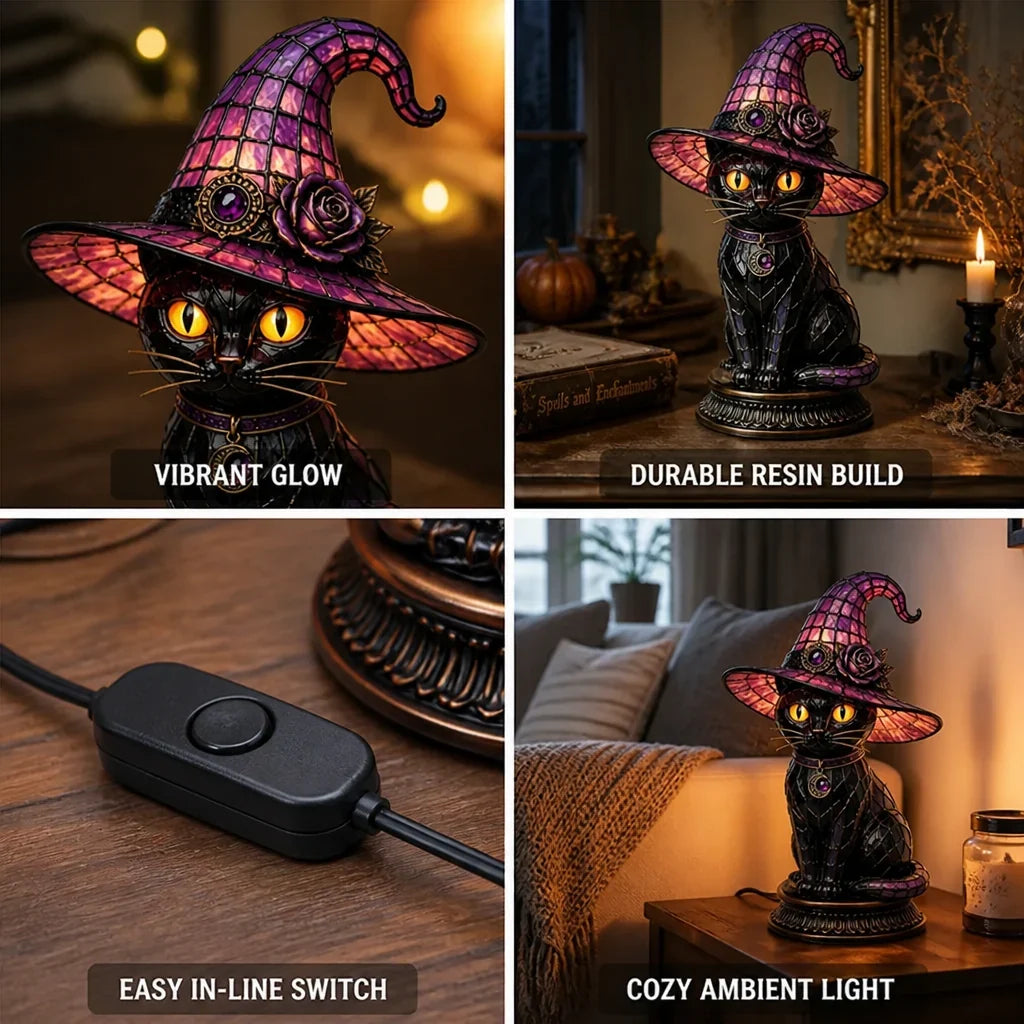 Table Lamp | Gothic Witch Cat Stained-Glass Look | 25 cm