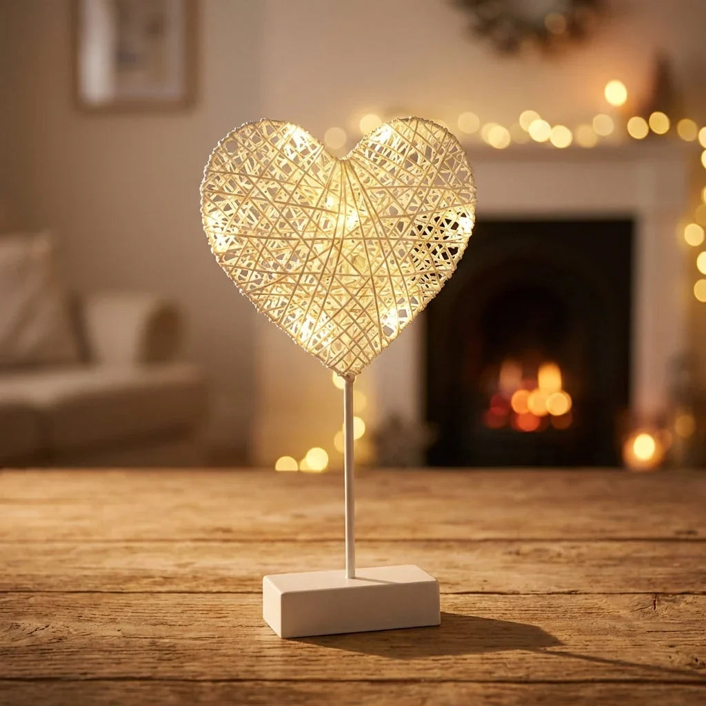 Table Lamp | Handwoven Rattan & Copper Wire, Battery-Powered