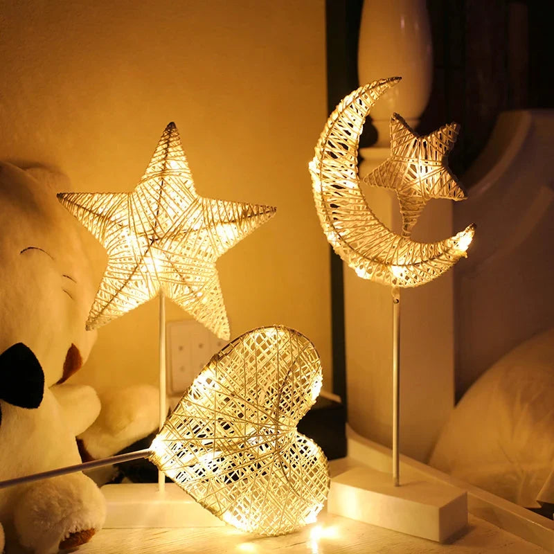 Table Lamp | Handwoven Rattan & Copper Wire, Battery-Powered