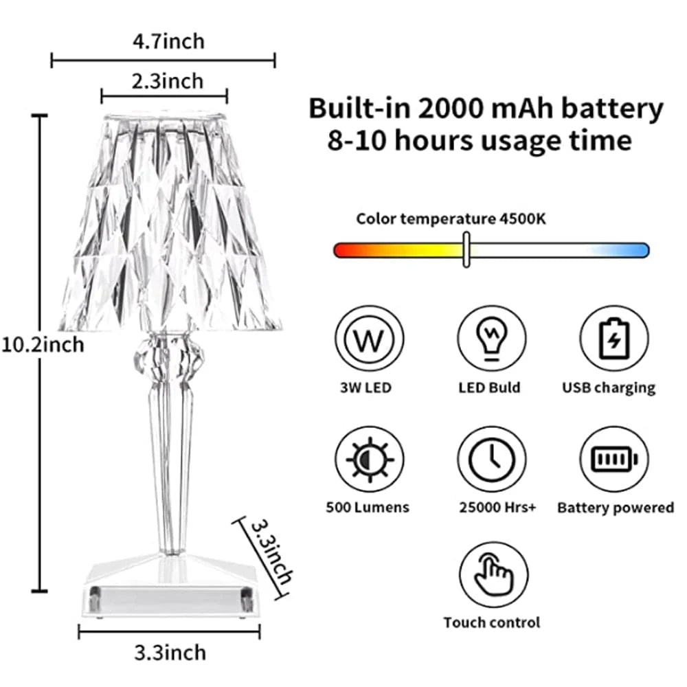 Table lamp | LED diamond crystal & USB rechargeable