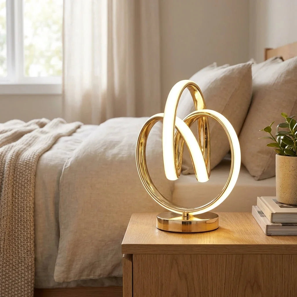 Table Lamp | Sculptural Curved LED & Compact Base | Plug-In