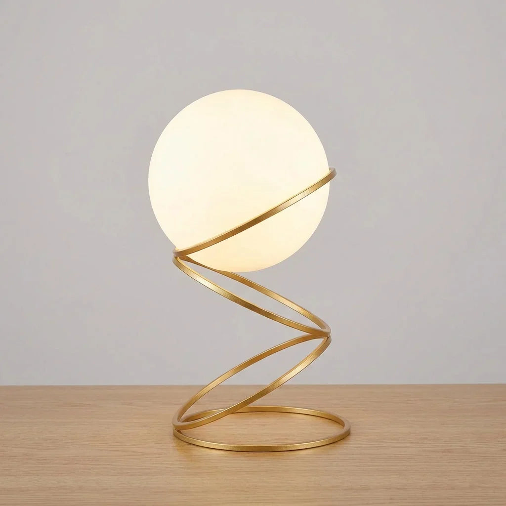 Table Lamp | Spiral Metal Base, Acrylic Globe & Warm LED