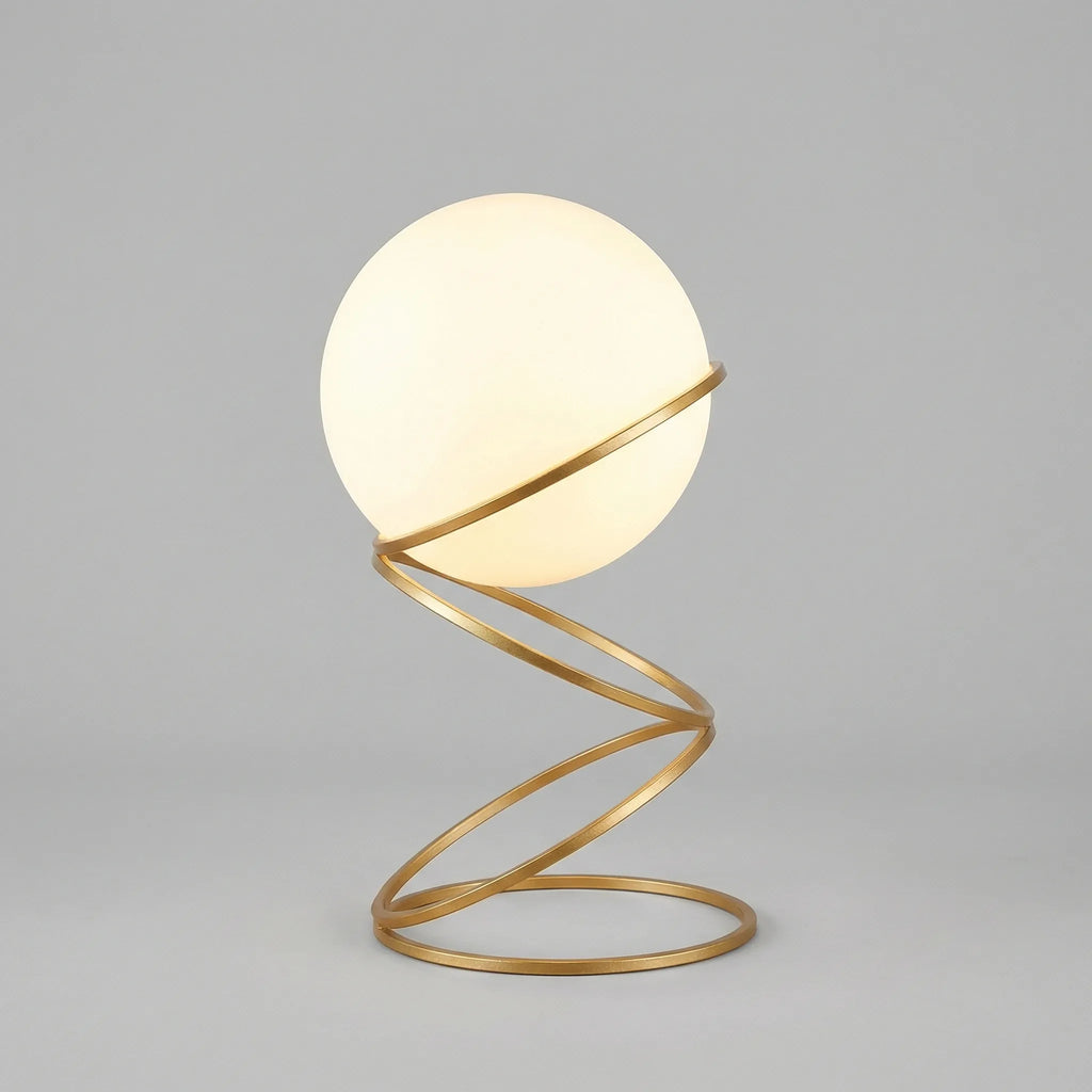 Table Lamp | Spiral Metal Base, Acrylic Globe & Warm LED