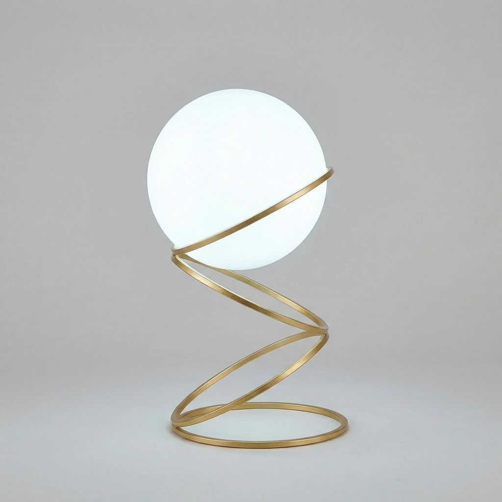 Table Lamp | Spiral Metal Base, Acrylic Globe & Warm LED