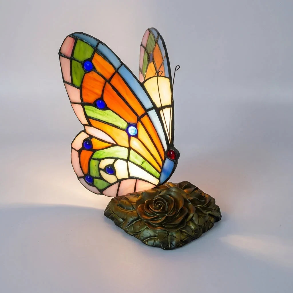 Table Lamp | Stained-Glass Style Butterfly & Energy-Saving LED | 22 x 17 cm