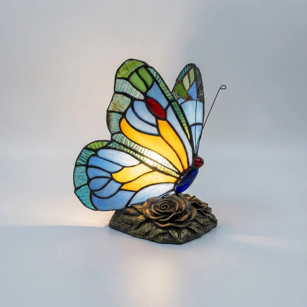 Table Lamp | Stained-Glass Style Butterfly & Energy-Saving LED | 22 x 17 cm