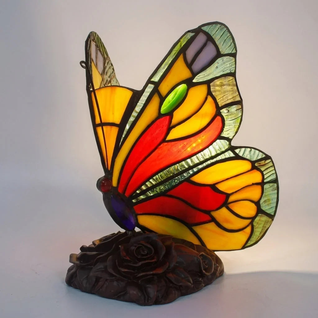 Table Lamp | Stained-Glass Style Butterfly & Energy-Saving LED | 22 x 17 cm
