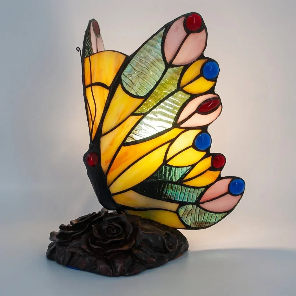 Table Lamp | Stained-Glass Style Butterfly & Energy-Saving LED | 22 x 17 cm