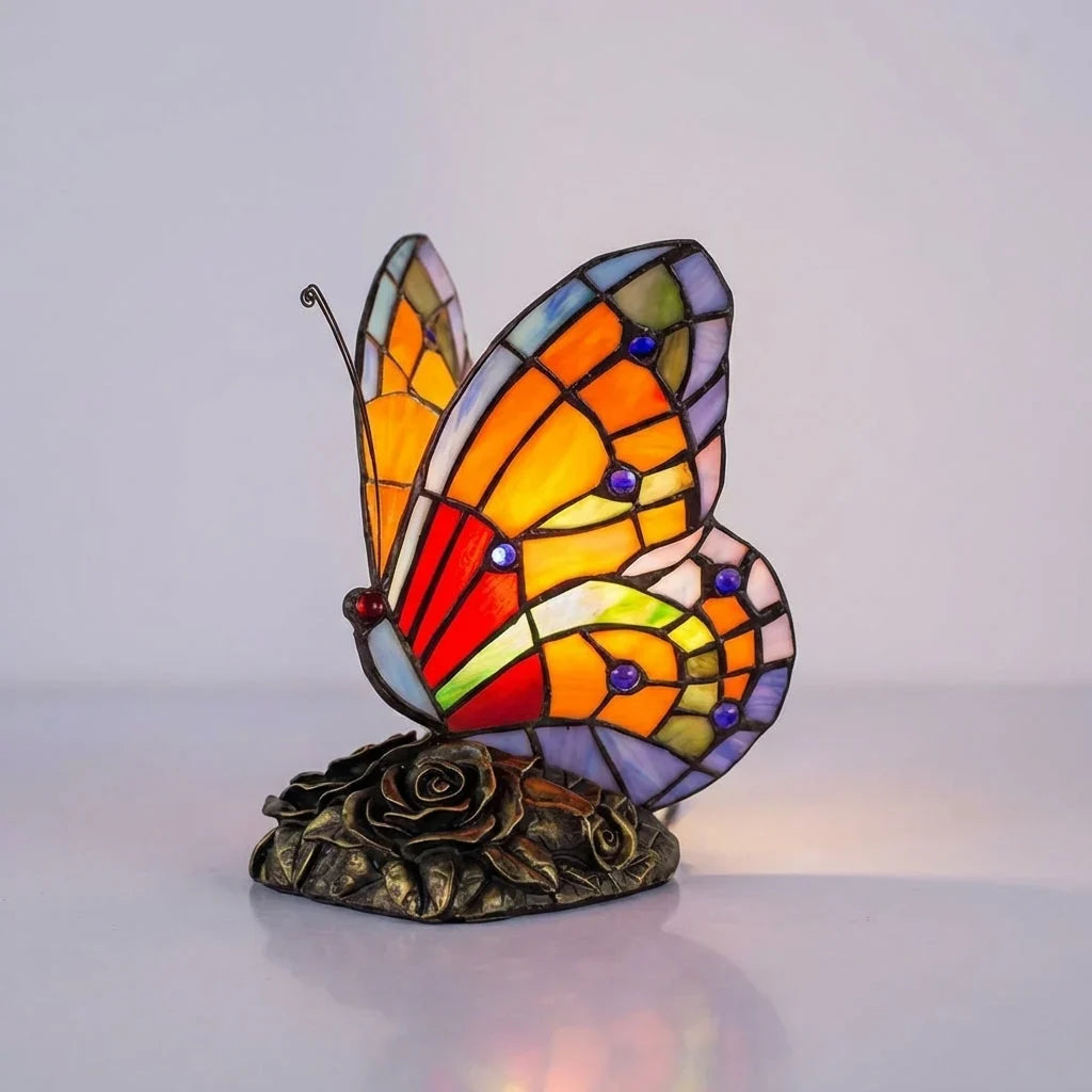 Table Lamp | Stained-Glass Style Butterfly & Energy-Saving LED | 22 x 17 cm