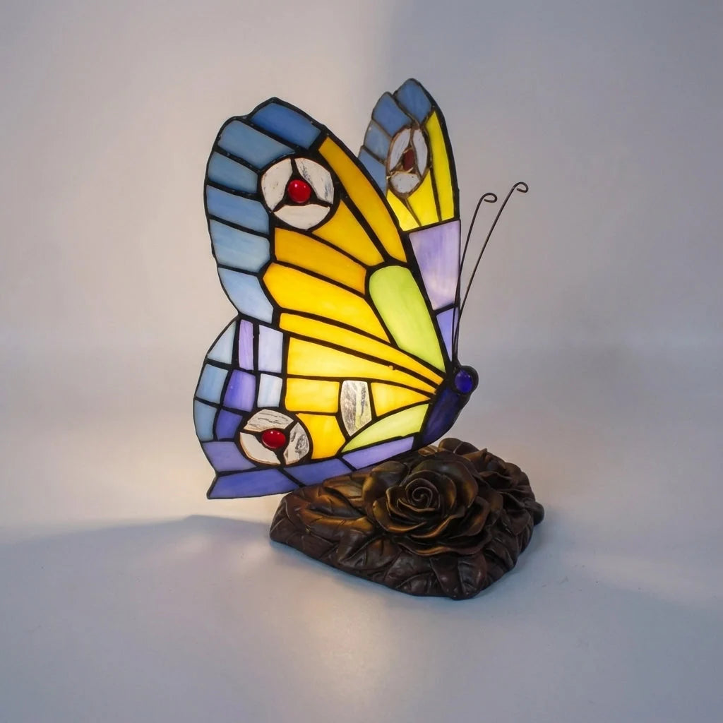 Table Lamp | Stained-Glass Style Butterfly & Energy-Saving LED | 22 x 17 cm