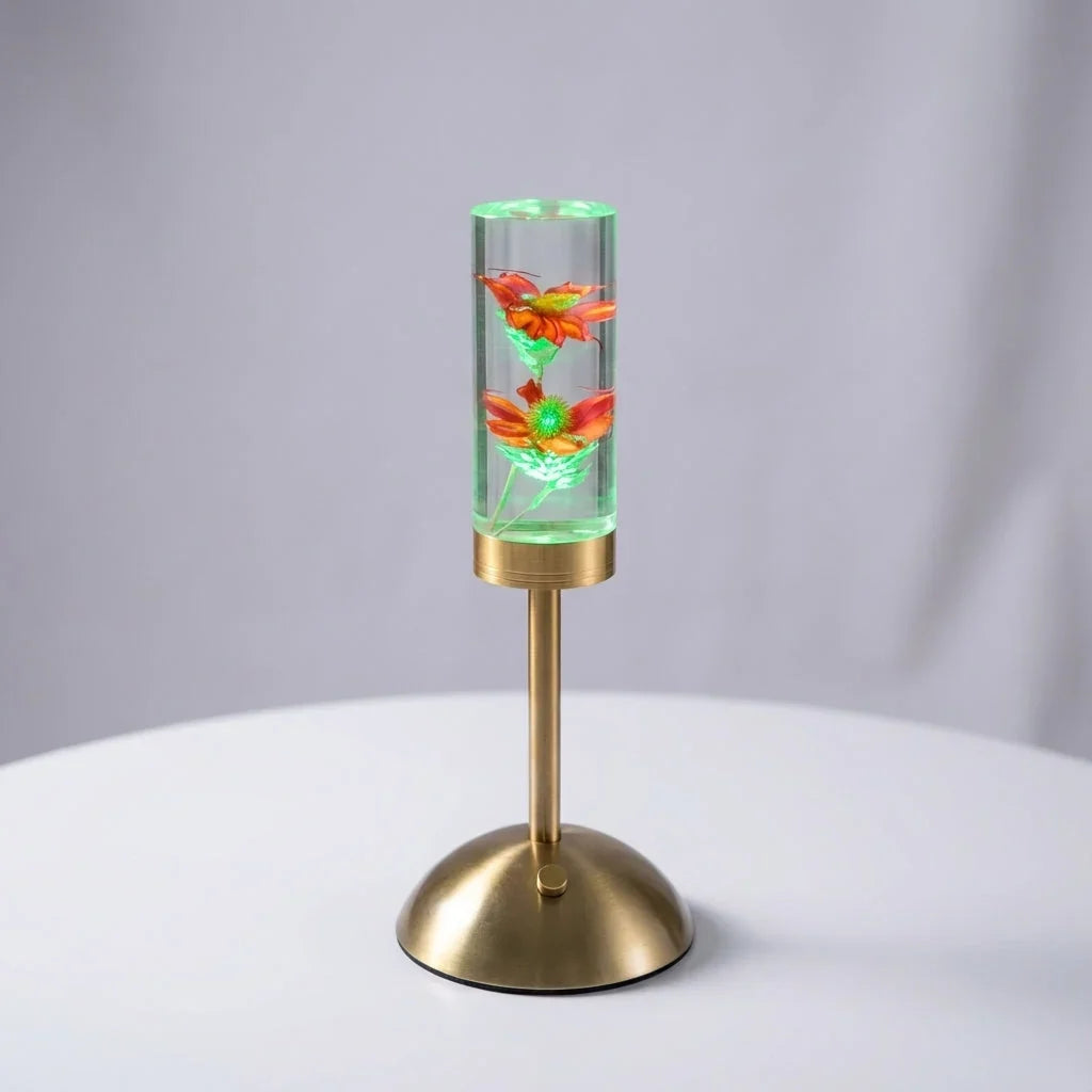 Table Lamp | Touch-Control Color-Changing LED | Preserved Flower Display