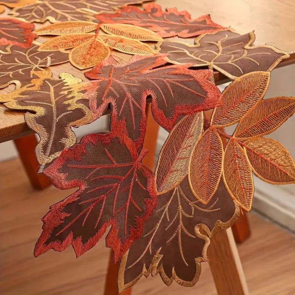 Table Runner | Embroidered Maple Leaf & Woven Microfiber | Multiple Sizes