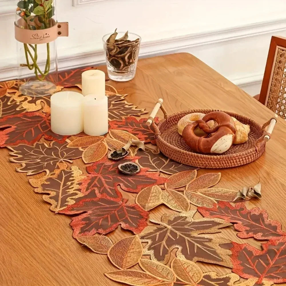 Table Runner | Embroidered Maple Leaf & Woven Microfiber | Multiple Sizes