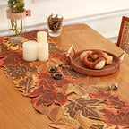Table Runner | Embroidered Maple Leaf & Woven Microfiber | Multiple Sizes
