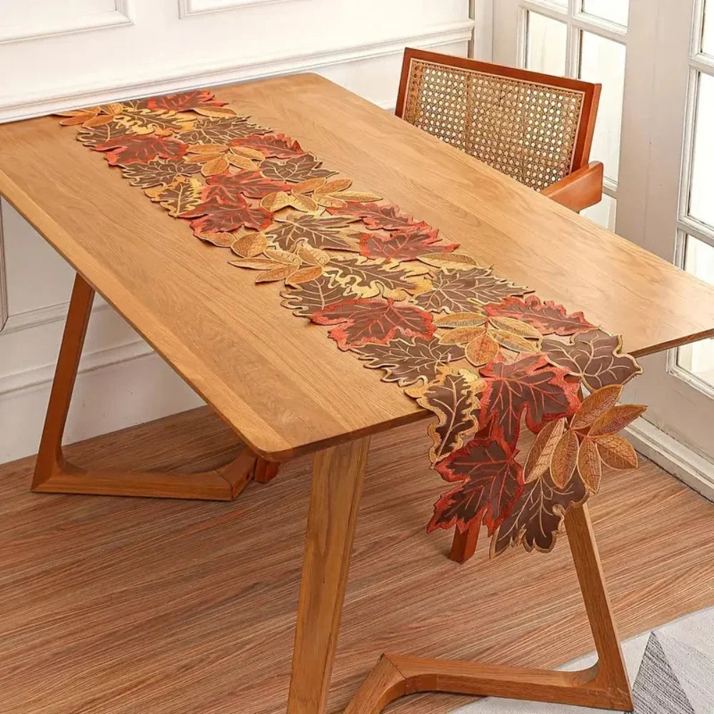 Table Runner | Embroidered Maple Leaf & Woven Microfiber | Multiple Sizes