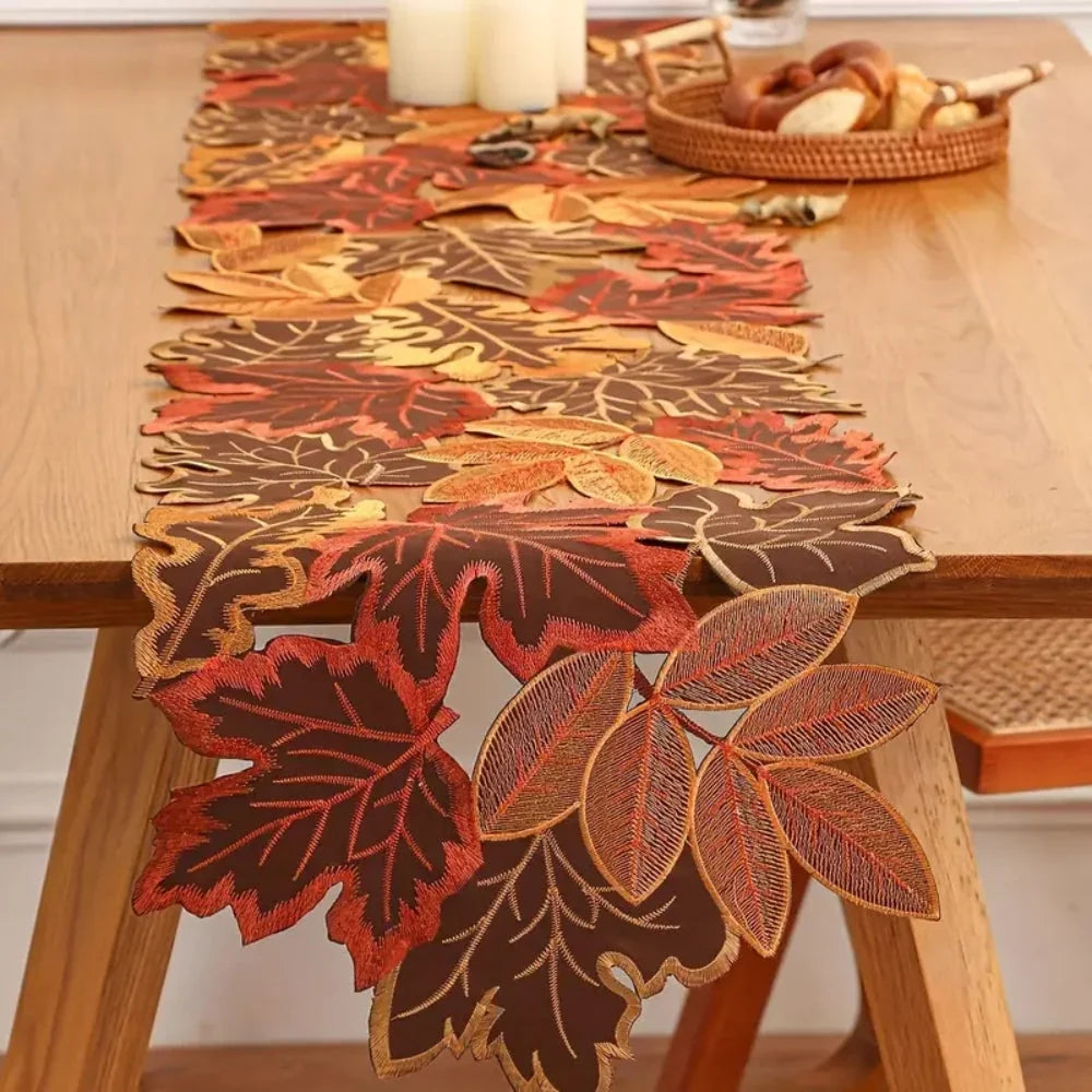 Table Runner | Embroidered Maple Leaf & Woven Microfiber | Multiple Sizes
