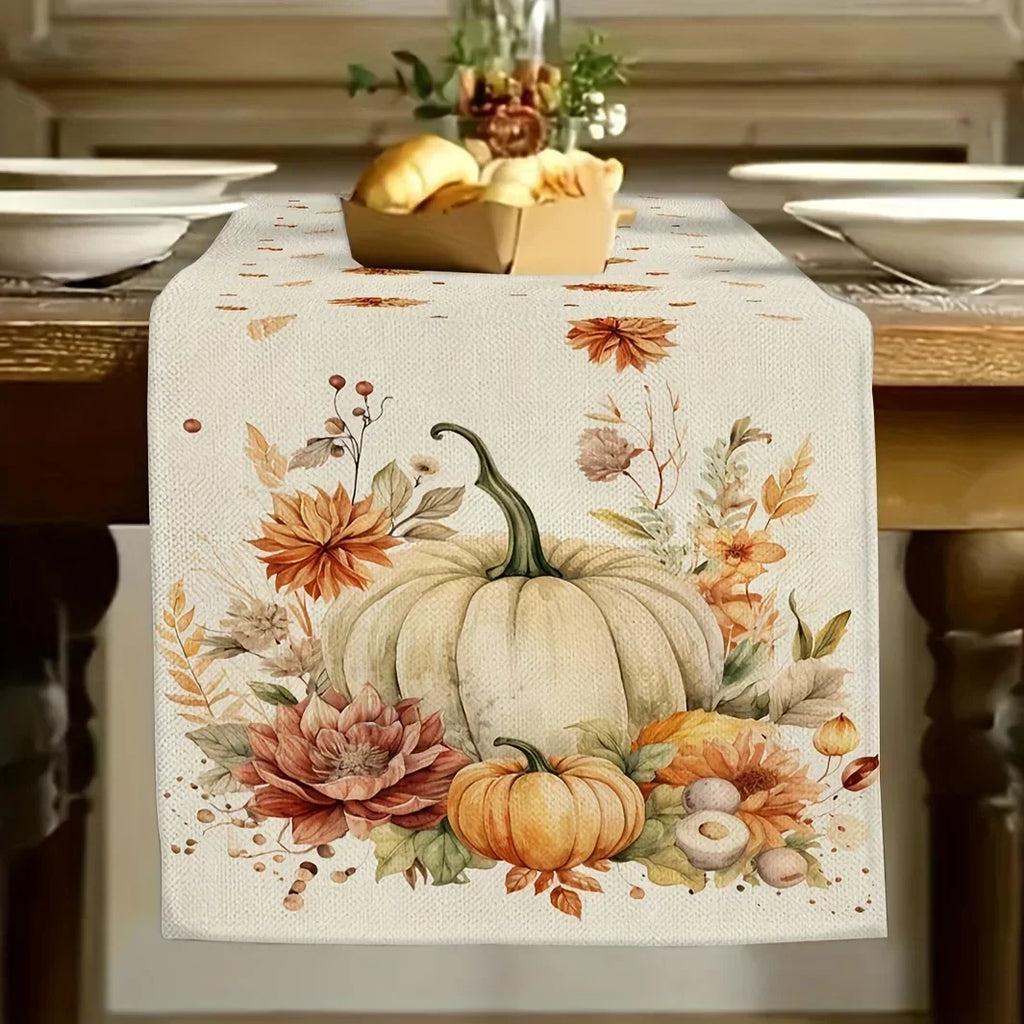Table Runner | Linen Colorfast Pumpkin & Floral | 4 Sizes