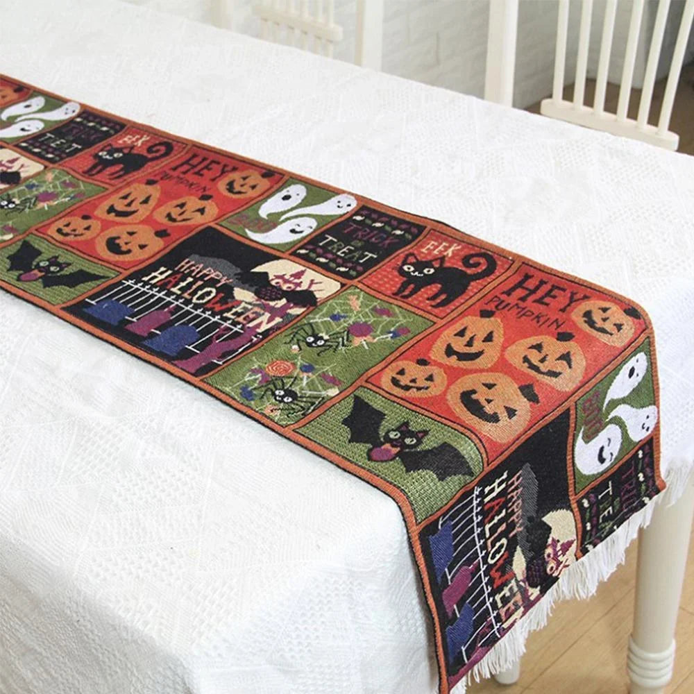 Tablecloth | Halloween Design & Durable Cotton-Blend | 33 x 180 cm