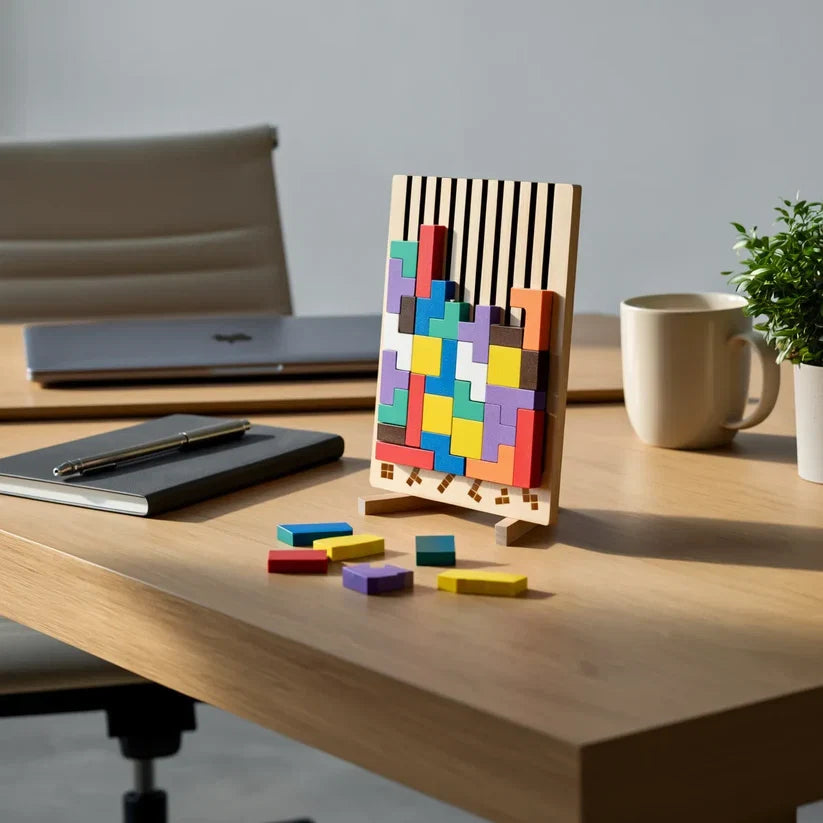 Tetris Puzzle Board | Wooden Upright Desktop | 10 Template Cards