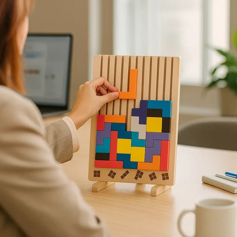 Tetris Puzzle Board | Wooden Upright Desktop | 10 Template Cards