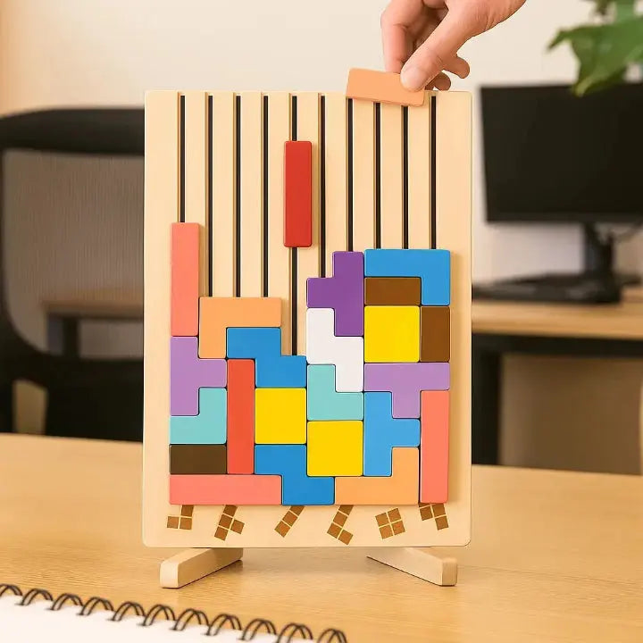 Tetris Puzzle Board | Wooden Upright Desktop | 10 Template Cards
