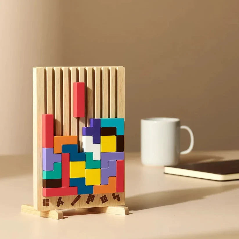 Tetris Puzzle Board | Wooden Upright Desktop | 10 Template Cards